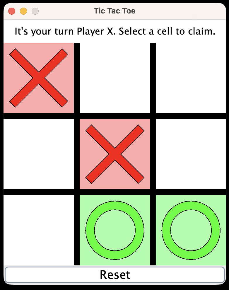 a screenshot from the running graphical Tic-Tac-Toe game