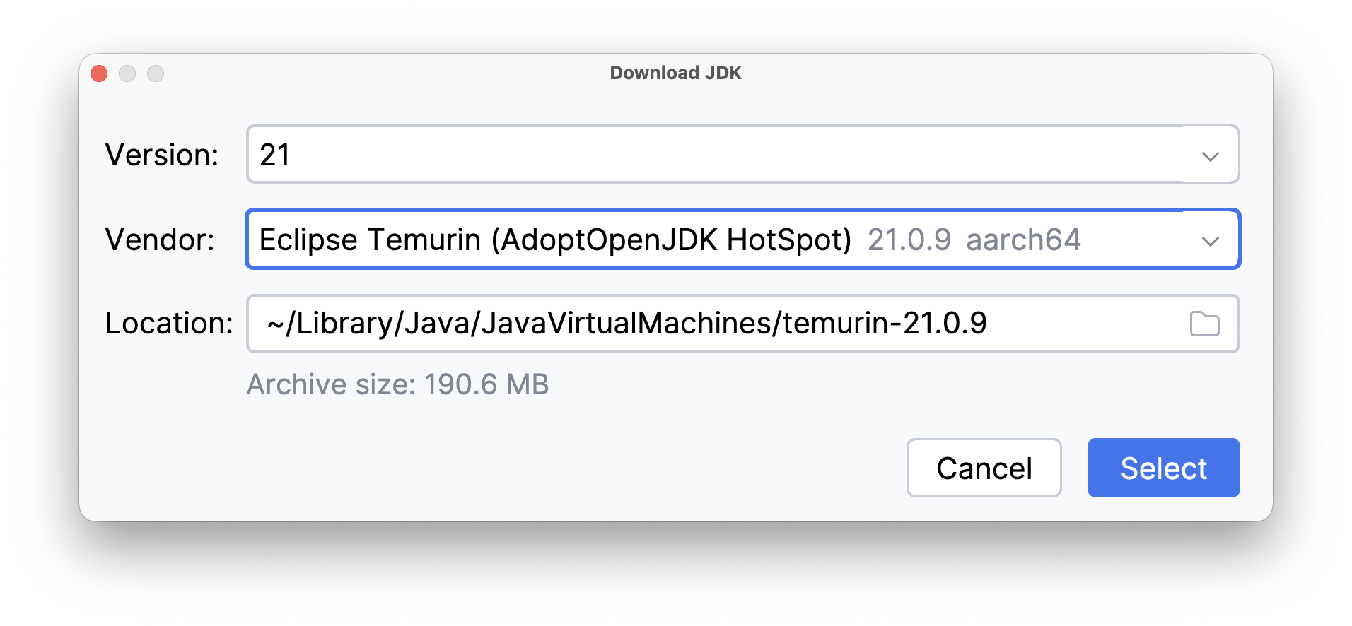 a screenshot of the Download JDK window