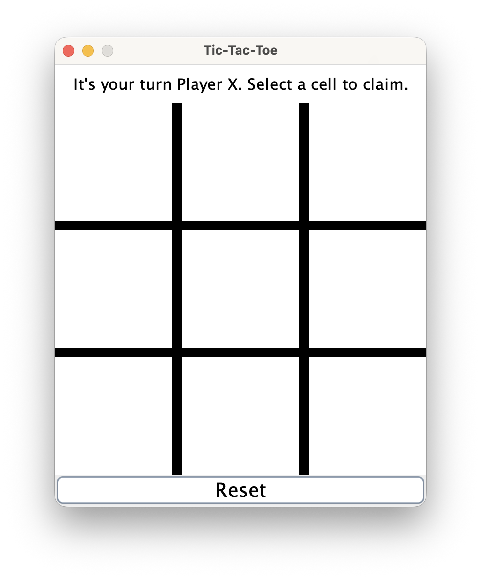 a screenshot of our Tic-Tac-Toe game after setting up the component hierarchy