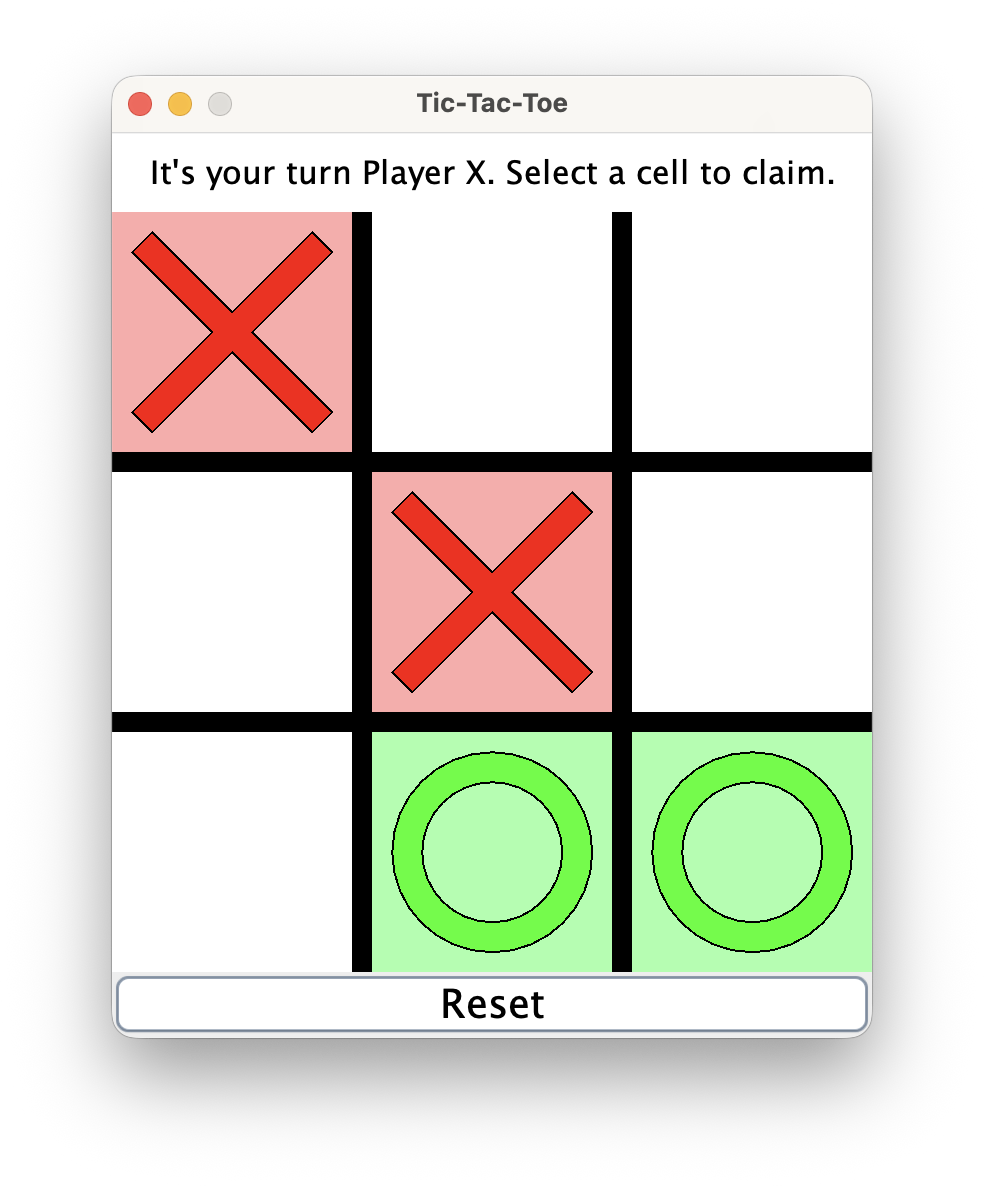 a screenshot from the running graphical Tic-Tac-Toe game