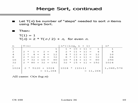 Merge Sort, continued