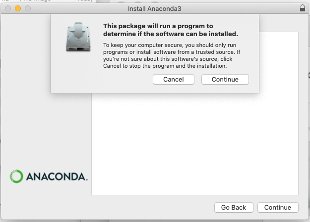 Anaconda3 installer warns that "This package will run a program to determine if the software can be installed"